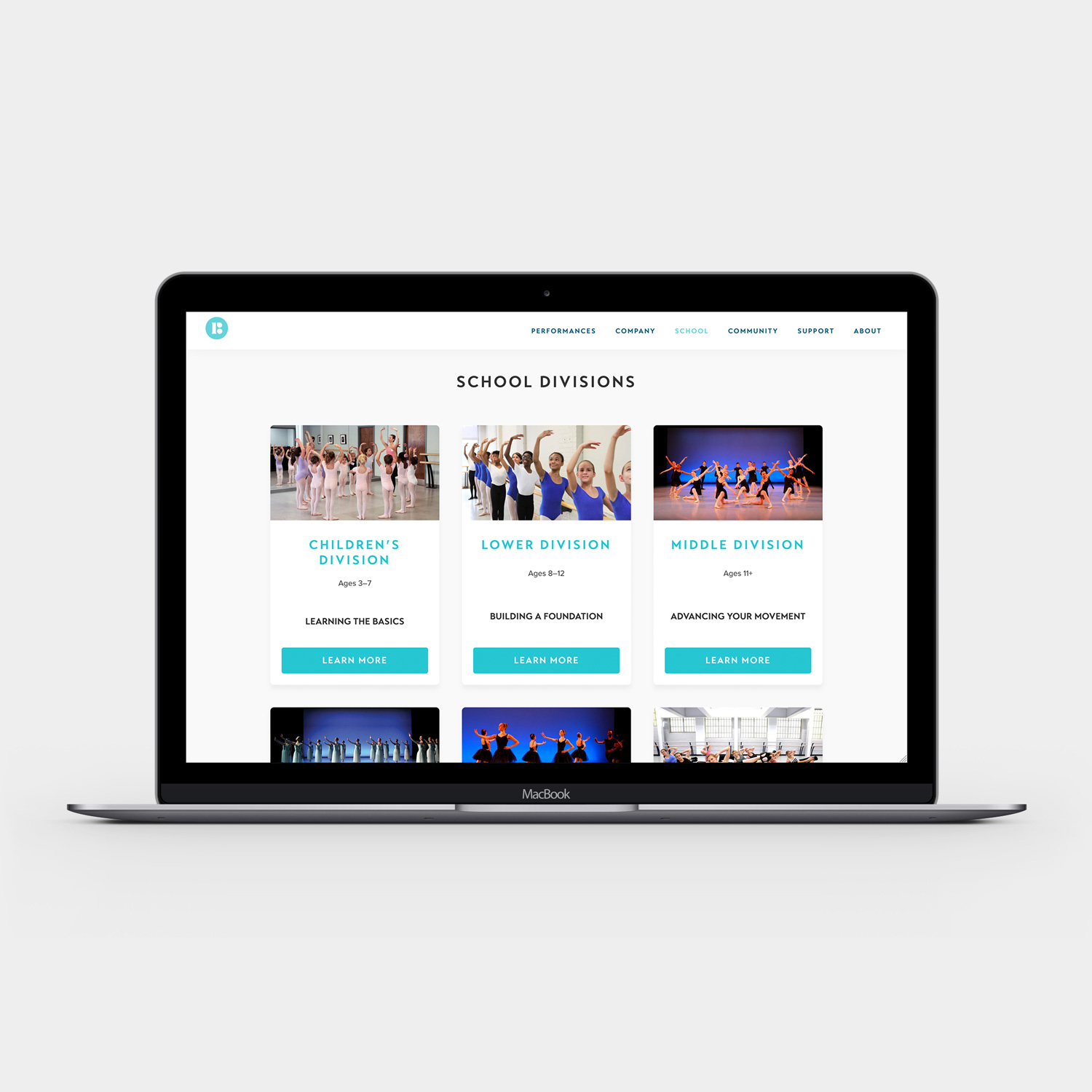 Richmond Ballet website on laptop