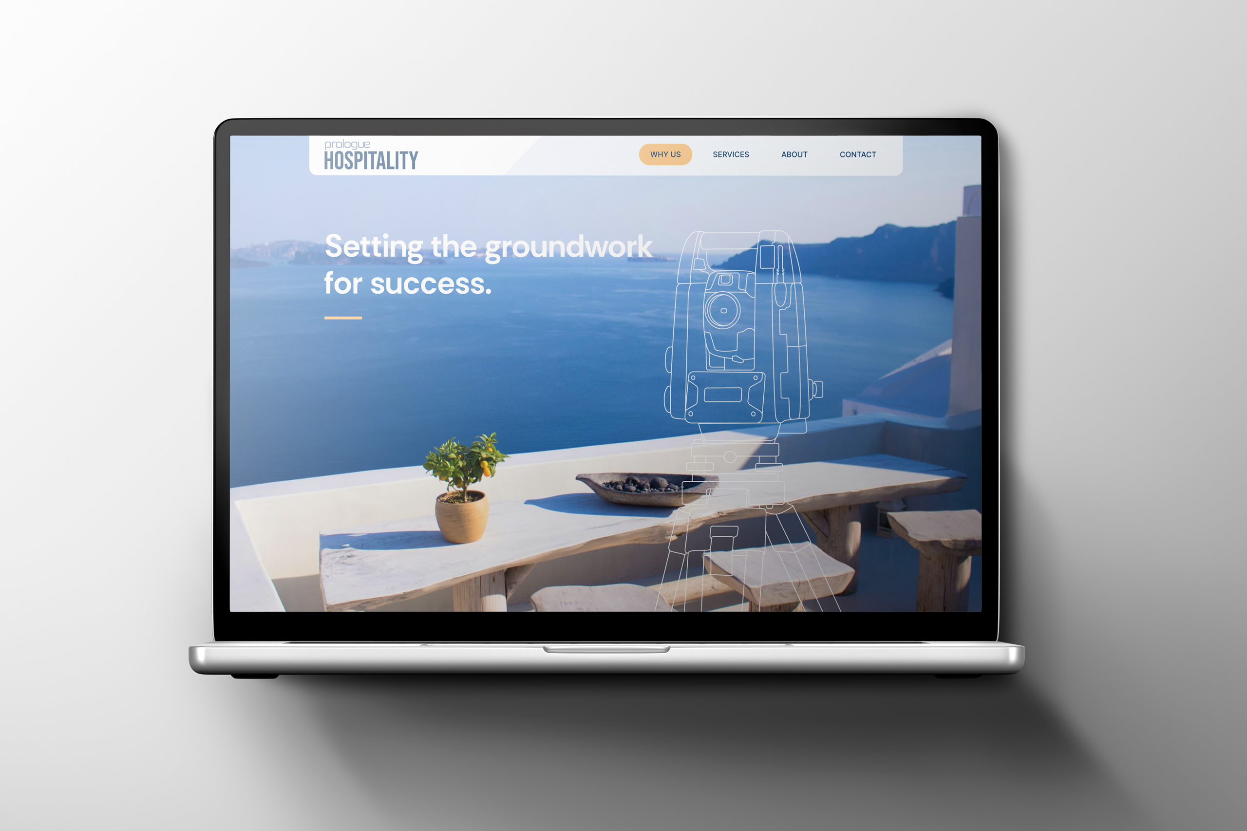 Prologue Hospitality website on laptop